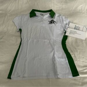 Girls  Signature Polo Shirt Kaki white and green 4 Botton NWT